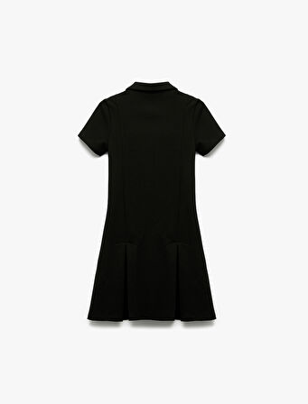 Slim Fit Polo Yaka Yarım Fermuarlı Kısa Kollu Viskon Karışımlı Mini Elbise