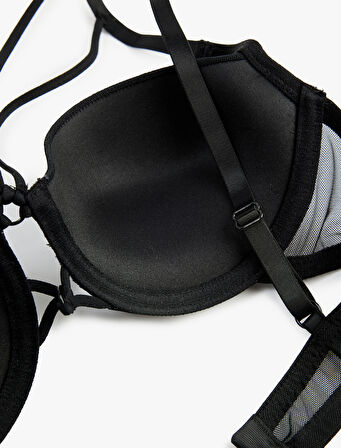 Pencere Detaylı Rahat Kalıp Tüllü Desteksiz Balenli Sütyen