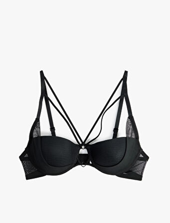 Pencere Detaylı Rahat Kalıp Tüllü Desteksiz Balenli Sütyen