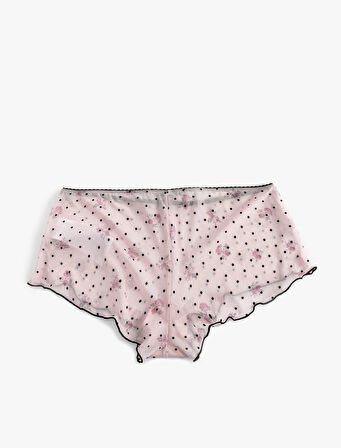 Slim Fit Fiyonklu Puantiyeli Çiçekli Tül Pijama Altı