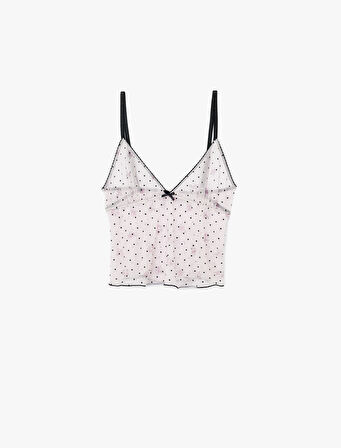 İnce Askılı Puantiyeli Tül Kamisol Pijama Üstü