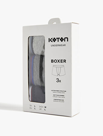 Pamuklu Şerit Detaylı Basic 3'lü Boxer Seti