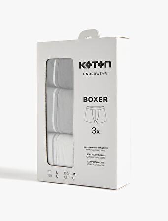 Pamuklu Basic Çizgili Lastik Detaylı 3'lü Boxer Set