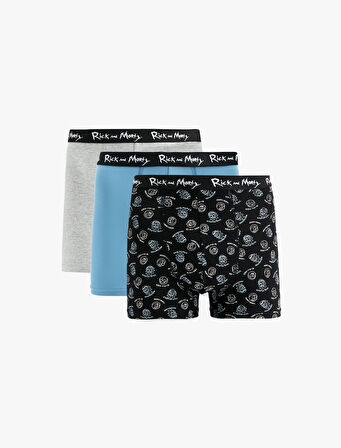 Lisanslı Rick and Morty Baskılı Pamuklu 3'lü Boxer Set
