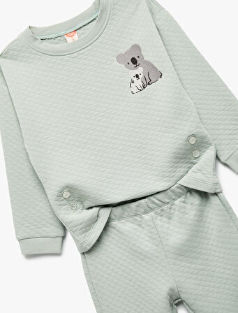 Kapitoneli Uzun Kollu Bisiklet Yaka Koala Nakışlı 2'li Takım