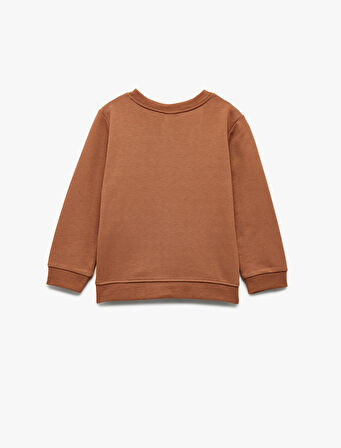 Uzun Kollu Bisiklet Yaka Pamuklu Baskılı Sweatshirt