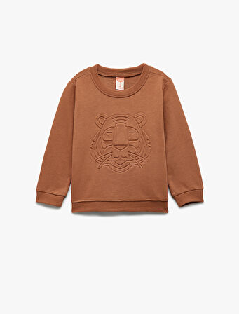 Uzun Kollu Bisiklet Yaka Pamuklu Baskılı Sweatshirt