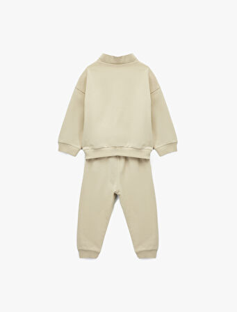 Dik Yaka Fermuar Detaylı Uzun Kollu Pamuklu Basic Eşofman Takımı 