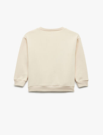 Uzun Kollu Şardonlu Bisiklet Yaka Baskılı Sweatshirt