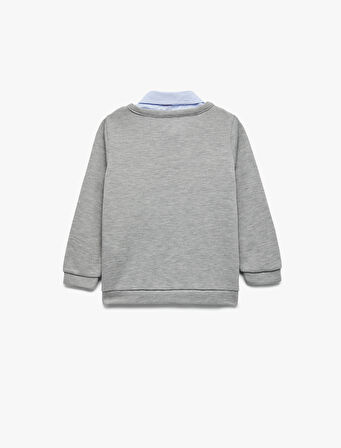 Uzun Kollu Gömlek Yaka Baskılı Sweatshirt