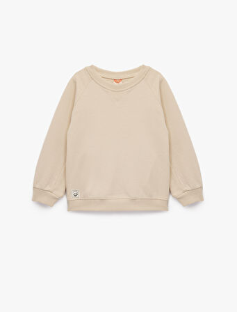 Pamuklu Uzun Kollu Bisiklet Yaka Basic Sweatshirt