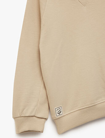 Pamuklu Uzun Kollu Bisiklet Yaka Basic Sweatshirt