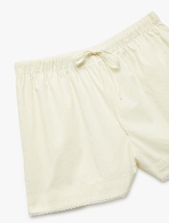 Beli Lastikli Bağlamalı Pamuklu Mini Şort