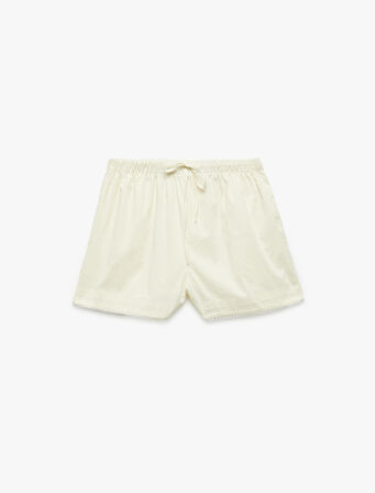 Beli Lastikli Bağlamalı Pamuklu Mini Şort