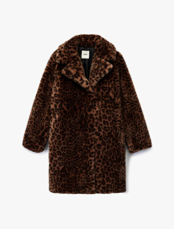 Suni Kürk Kaban Leopar Desenli Uzun Kollu Cepli