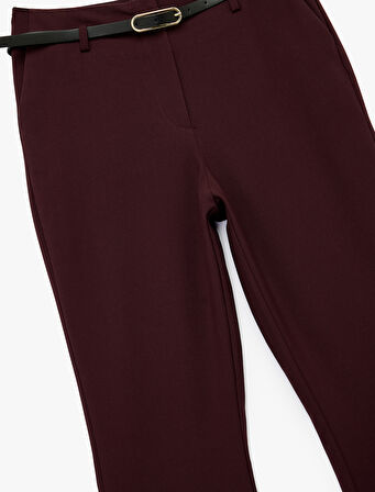  Slim Fit Cepli Kemer Detaylı İspanyol Paça Kumaş Pantolon