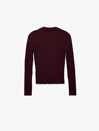 Yarım Düğme Detaylı Uzun Kollu Polo Yaka Triko Kazak