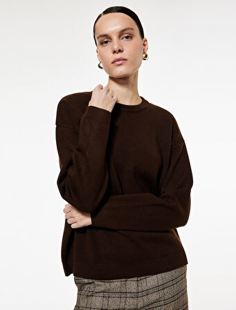 Bisiklet Yaka Uzun Kollu Triko Oversize Kazak