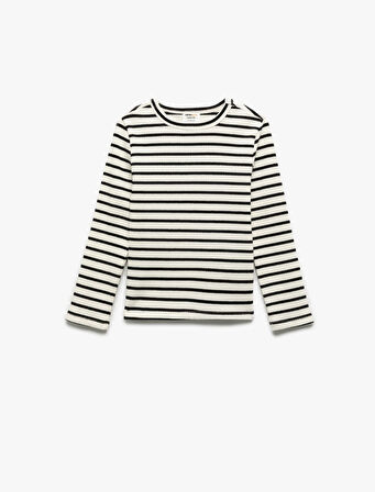 Uzun Kollu Bisiklet Yaka Çizgili Tişört