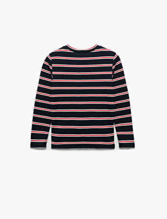 Uzun Kollu Bisiklet Yaka Çizgili Tişört