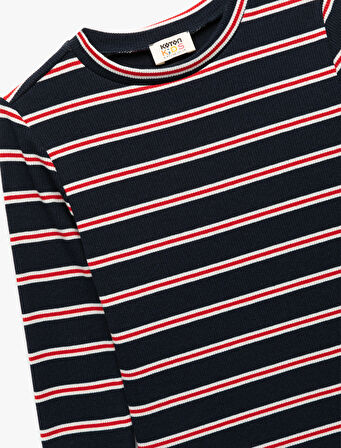 Uzun Kollu Bisiklet Yaka Çizgili Tişört