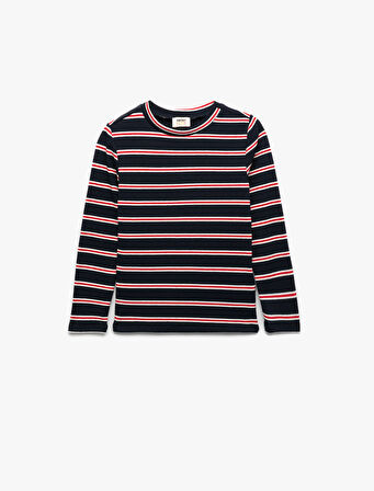 Uzun Kollu Bisiklet Yaka Çizgili Tişört