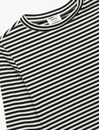 Uzun Kollu Bisiklet Yaka Kaşkorse Çizgili Tişört