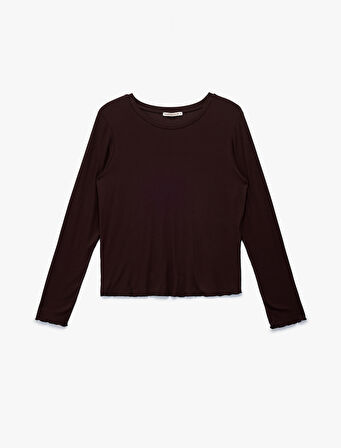 Bisiklet Yaka Uzun Kollu Viskon Pijama Üstü