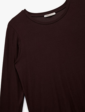 Bisiklet Yaka Uzun Kollu Viskon Pijama Üstü