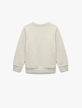 Uzun Kollu Bisiklet Yaka Ayıcık Detaylı Sweatshirt