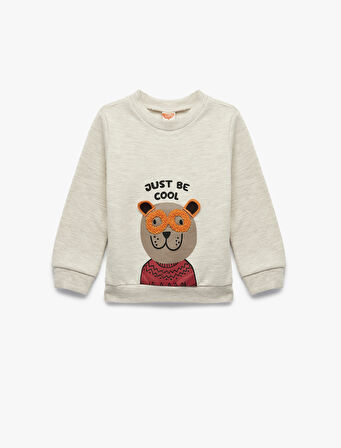 Uzun Kollu Bisiklet Yaka Ayıcık Detaylı Sweatshirt