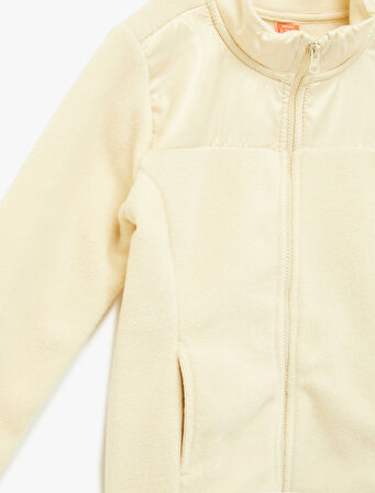 Uzun Kollu Cepli Dik Yaka Fermuarlı Polar Sweatshirt