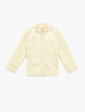 Uzun Kollu Cepli Dik Yaka Fermuarlı Polar Sweatshirt
