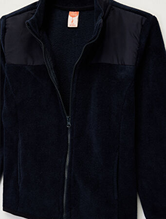 Uzun Kollu Cepli Dik Yaka Fermuarlı Polar Sweatshirt