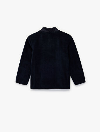Uzun Kollu Cepli Dik Yaka Fermuarlı Polar Sweatshirt