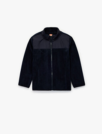 Uzun Kollu Cepli Dik Yaka Fermuarlı Polar Sweatshirt