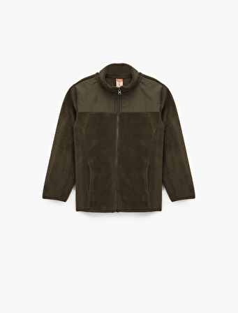 Uzun Kollu Cepli Dik Yaka Fermuarlı Polar Sweatshirt