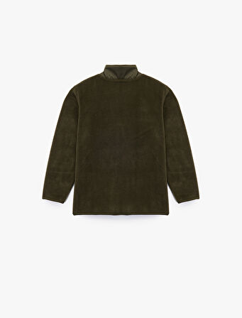 Uzun Kollu Cepli Dik Yaka Fermuarlı Polar Sweatshirt