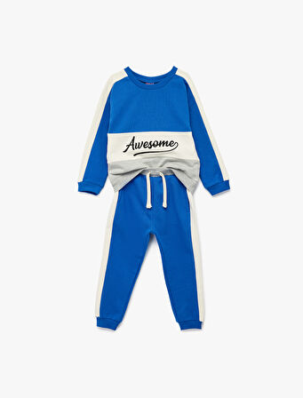 Pamuklu Şardonlu Baskılı Renk Bloklu 2'li Eşofman Takımı