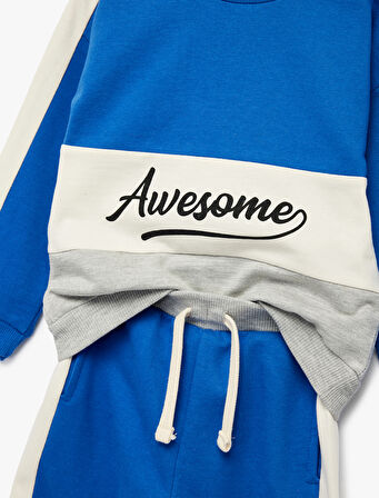 Pamuklu Şardonlu Baskılı Renk Bloklu 2'li Eşofman Takımı