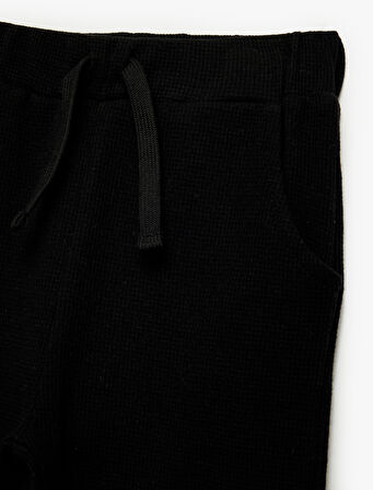 Pamuklu Waffle Dokulu Beli Bağcıklı Jogger Eşofman Altı