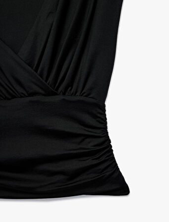 Slim Fit Drapeli Kruvaze Kolsuz Bluz