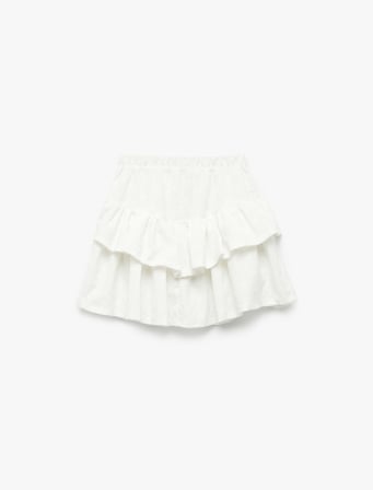 Fırfırlı Katlı Beli Lastikli Mini Etek