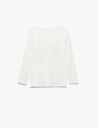 Pullu Payetli Uzun Kollu Bisiklet Yaka Pamuklu Tişört