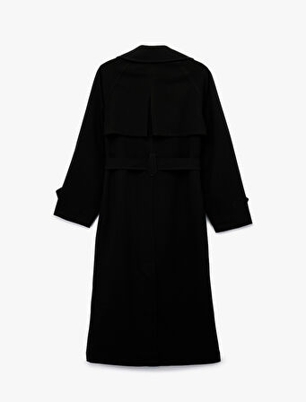 Astarlı Cepli Kruvaze Uzun Kollu Gabardin Trençkot