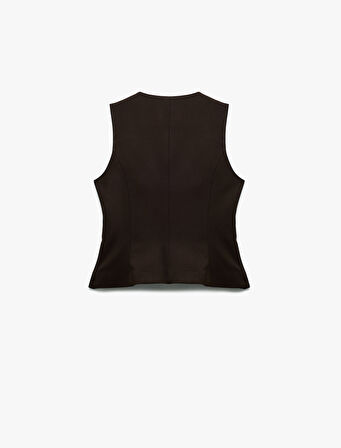 Bisiklet Yaka Kolsuz Düğmeli Blazer Yelek