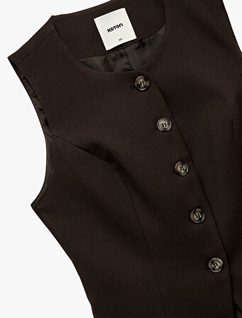 Bisiklet Yaka Kolsuz Düğmeli Blazer Yelek