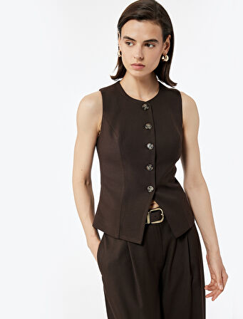 Bisiklet Yaka Kolsuz Düğmeli Blazer Yelek