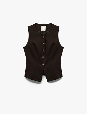Bisiklet Yaka Kolsuz Düğmeli Blazer Yelek