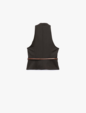 Kolsuz Düğmeli Kemerli Halter Yaka Yelek